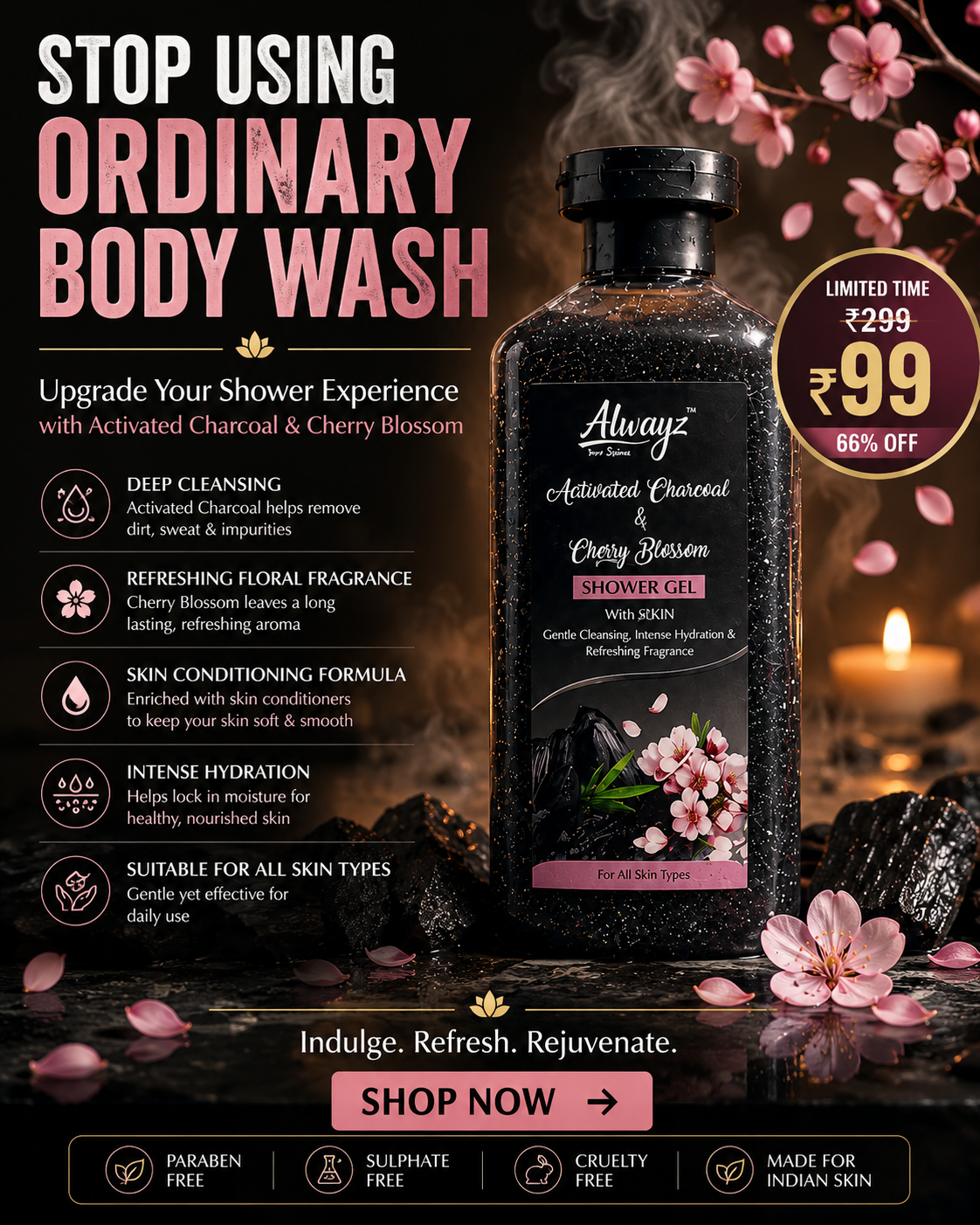 Alwayz Shower Gel 250 ml - Activated Charcoal & Cherry
