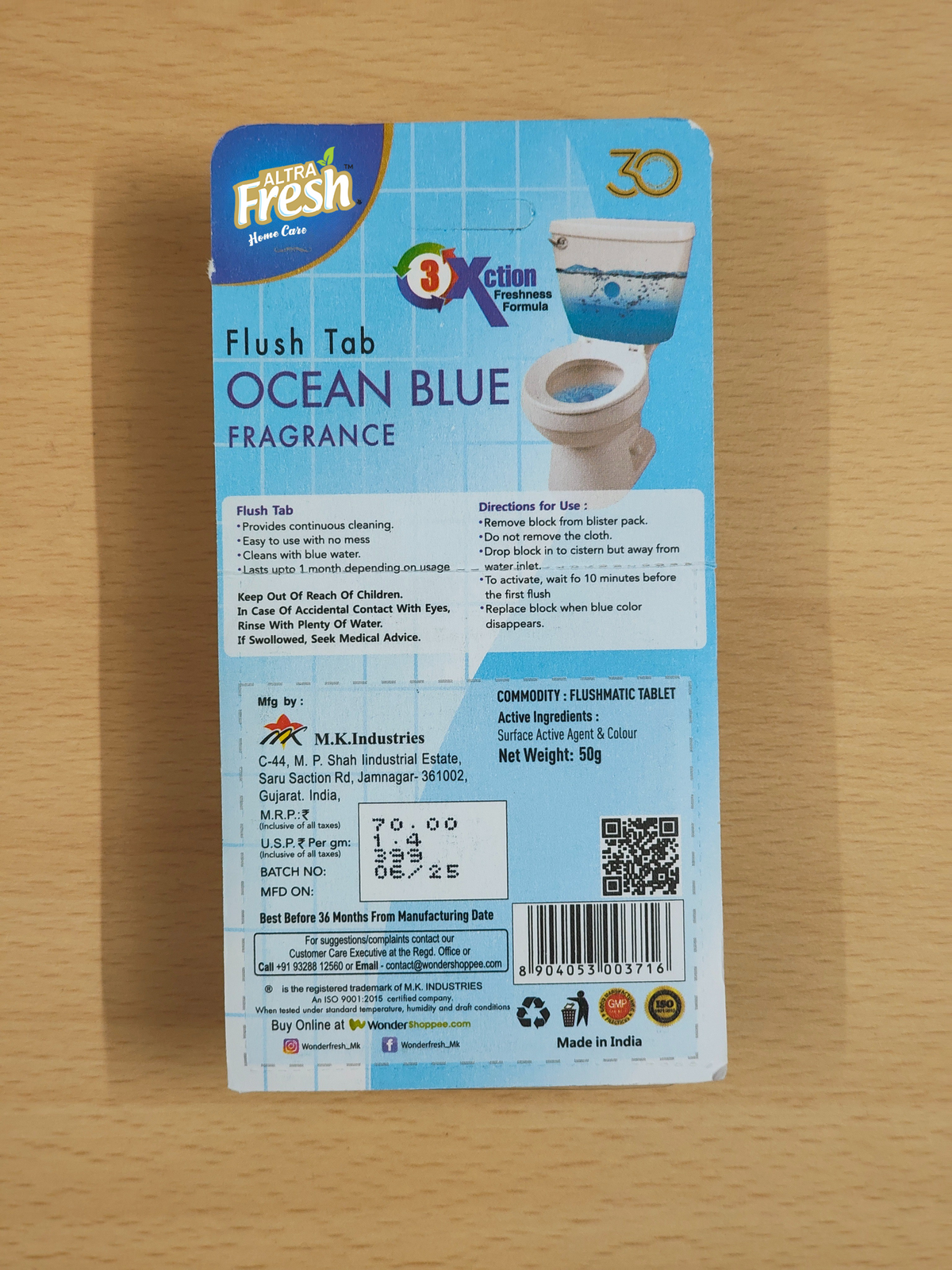 Altra Fresh Flush Tab Ocean Blue 50 gm | Cleans, Deodorises & Keeps Toilet Fresh with Every Flush
