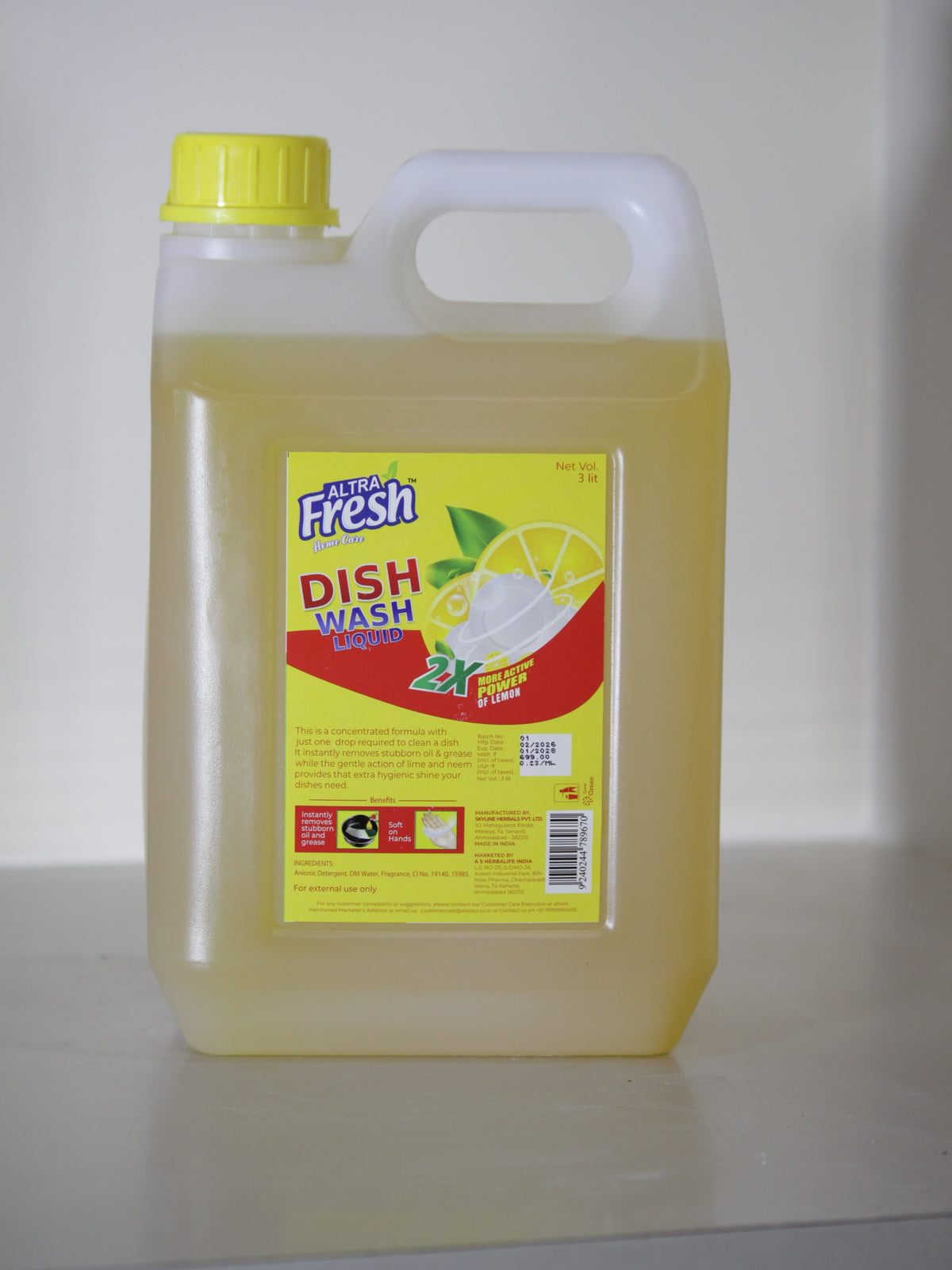 Altra Fresh Dish Wash Liquid 3 ltr | Cuts Grease, Removes Food Residue & Leaves Utensils Sparkling Clean