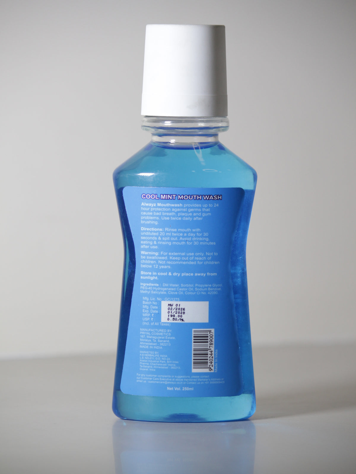 Alwayz Mouth Wash Cool Mint 250ml | Kills Germs, Freshens Breath & Keeps Mouth Hygienically Clean