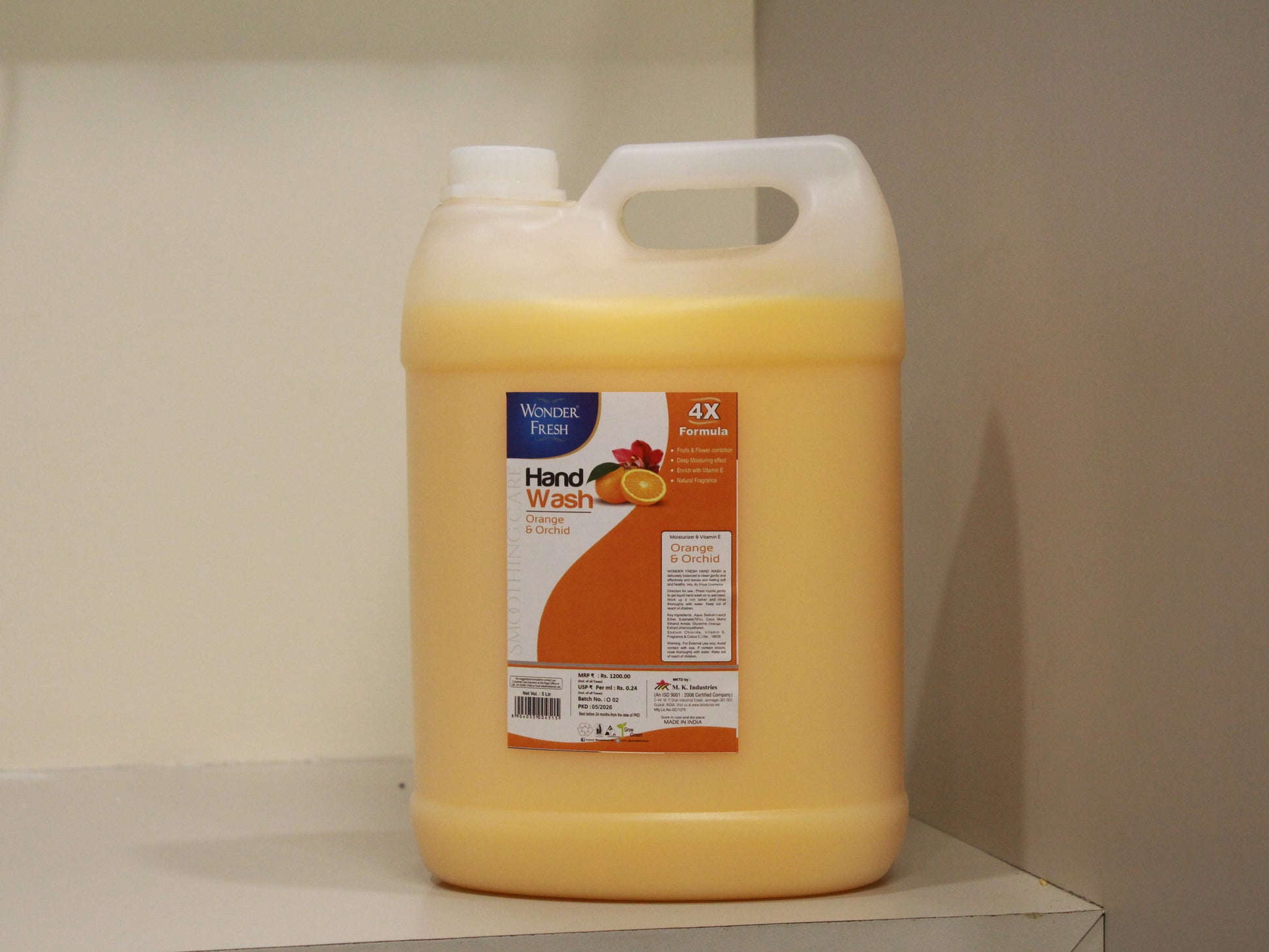 Wonder Fresh Orange & Orchid Handwash 5 ltr | Deep Cleansing, Kills Germs & Moisturises Hands