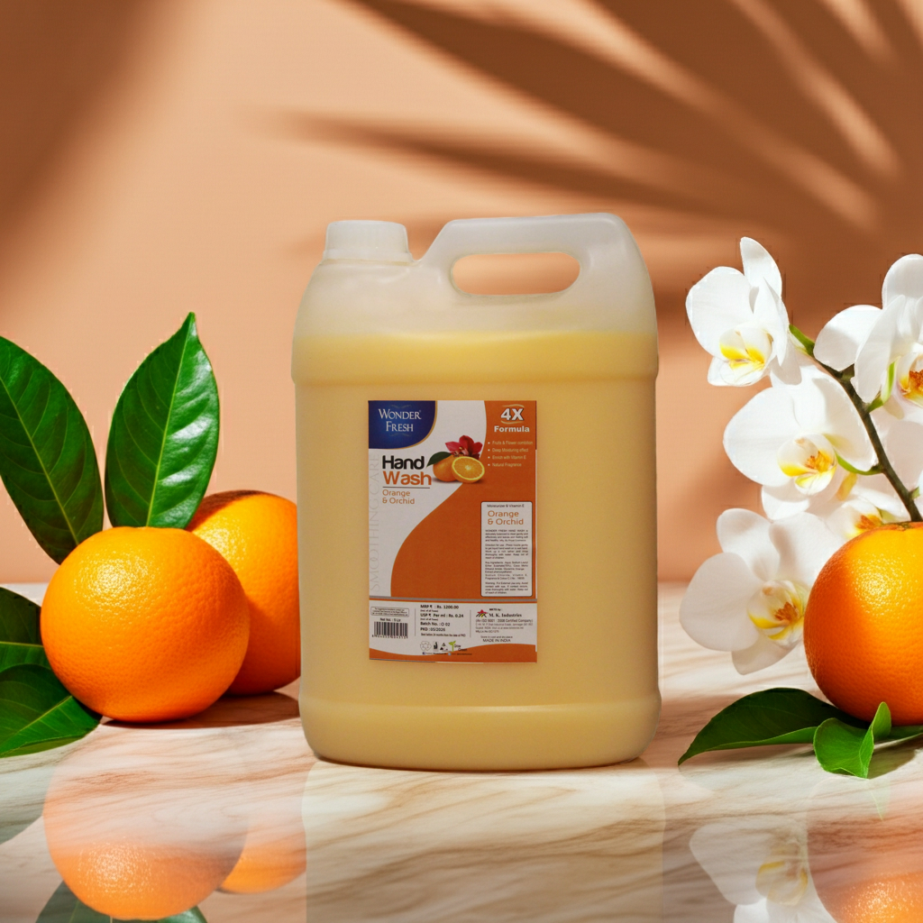 Wonder Fresh Orange & Orchid Handwash 5 ltr | Deep Cleansing, Kills Germs & Moisturises Hands