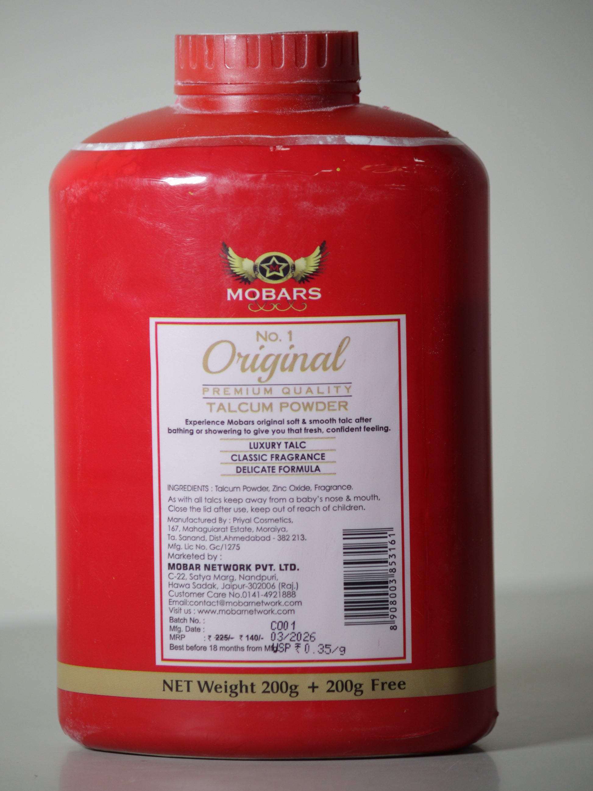 Mobars Talcum Powder - Classic 400gm