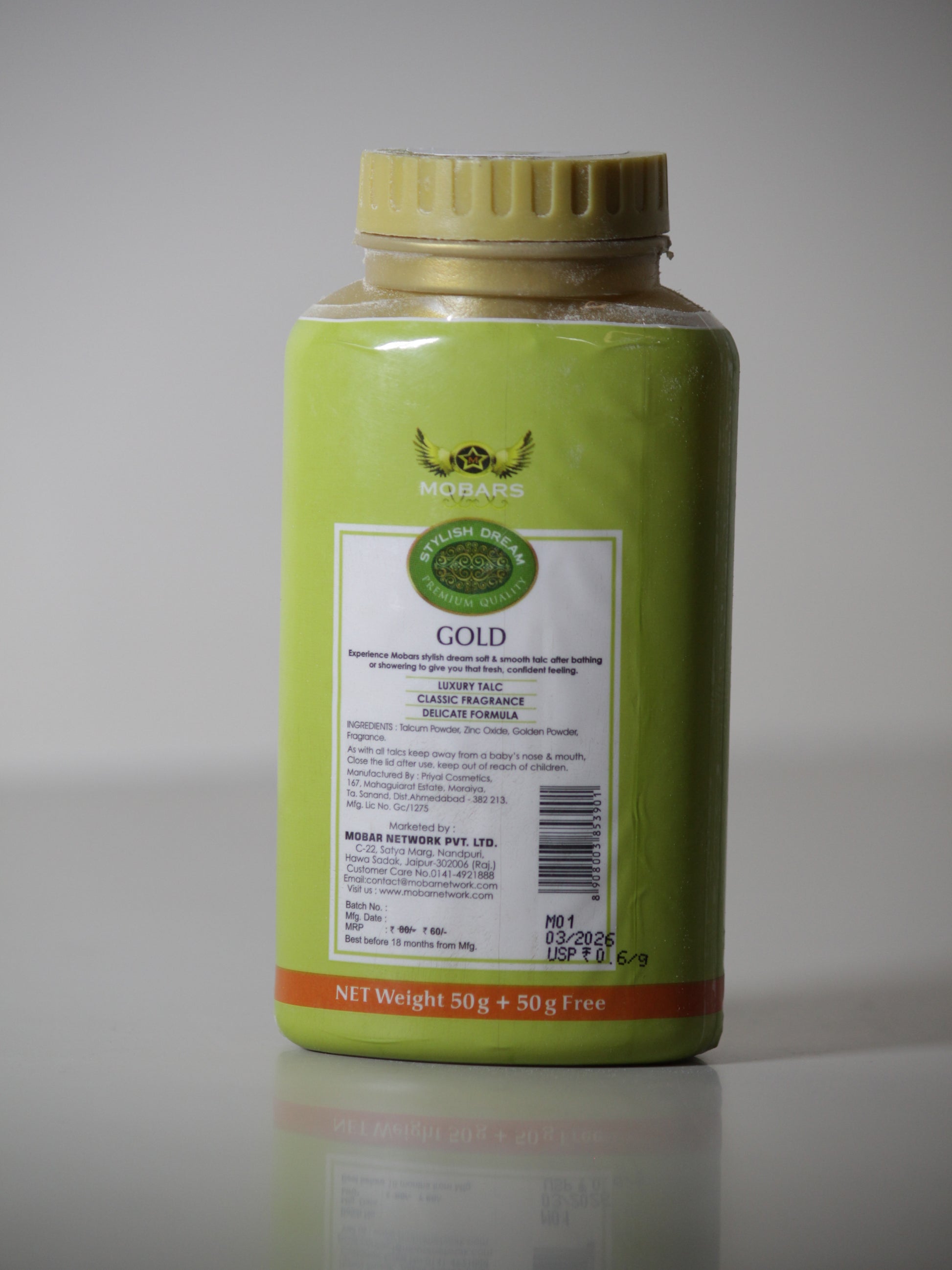 Mobars Talcum Powder - Gold 100gm