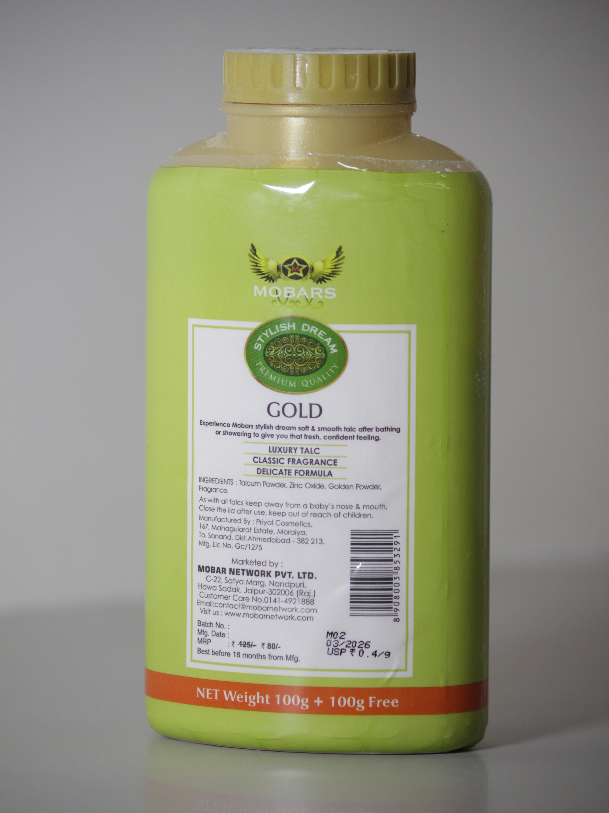 Mobars Talcum Powder - Gold 200gm