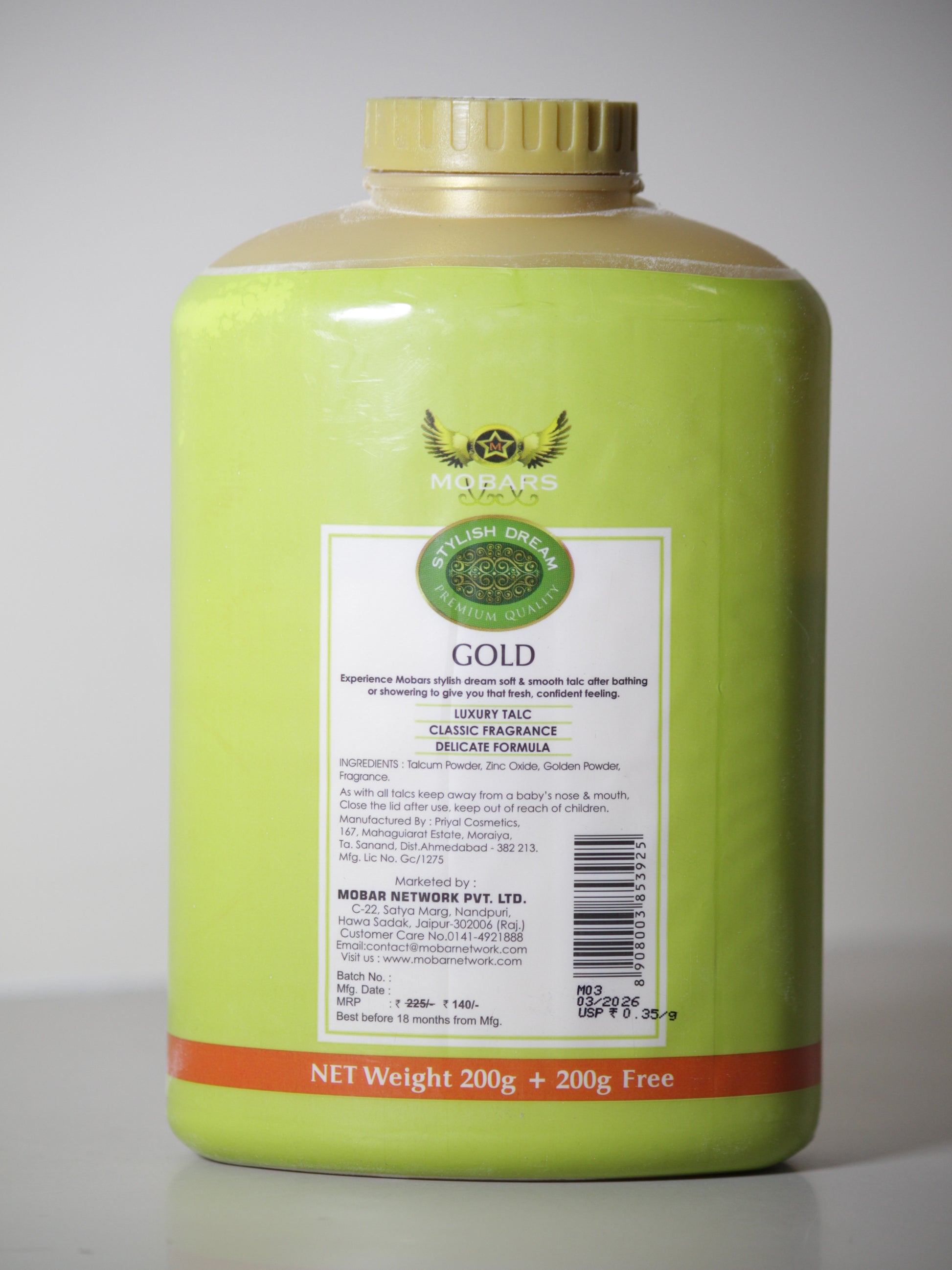 Mobars Talcum Powder - Gold 400gm