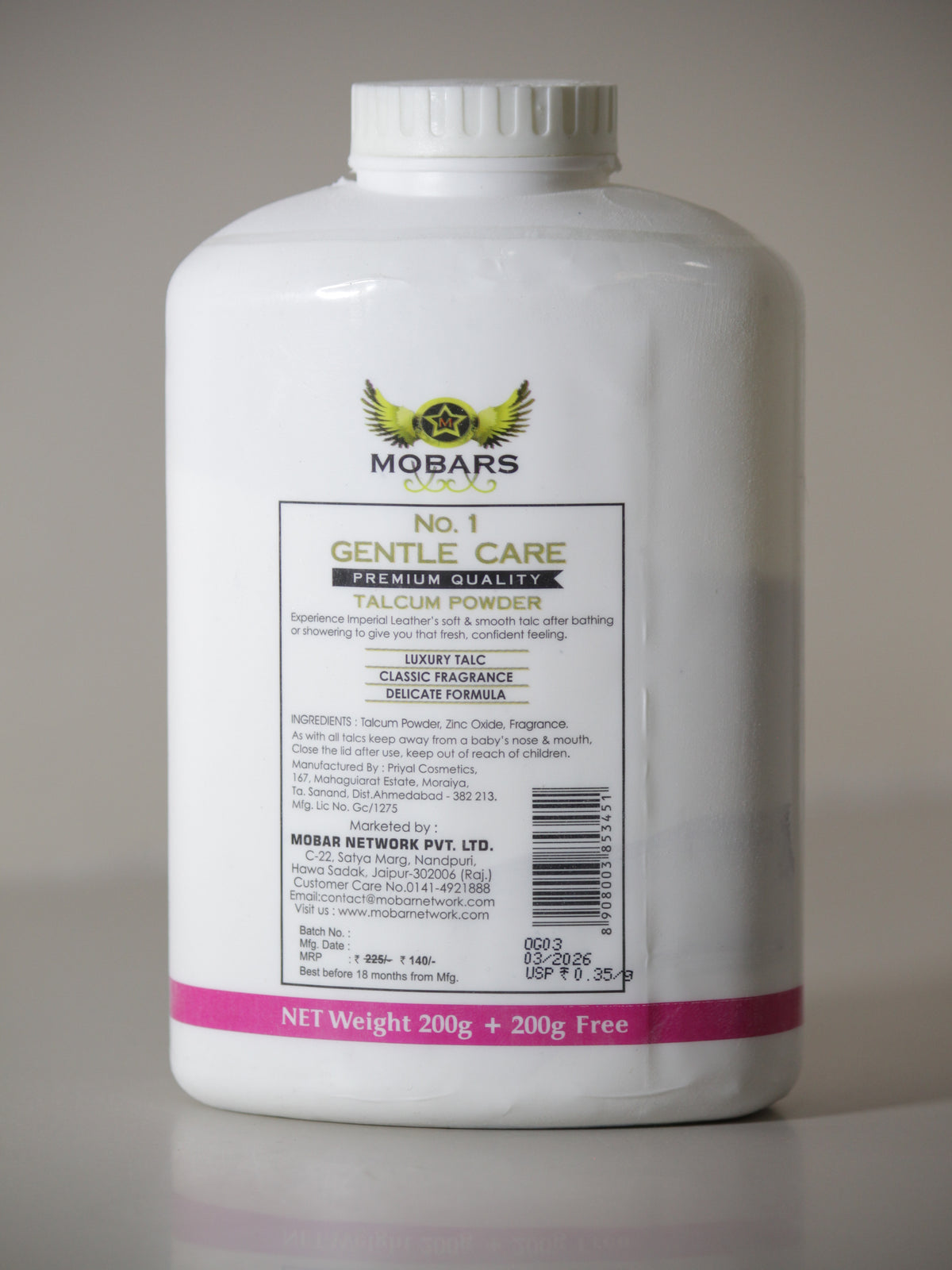 Mobars Talcum Powder Original 400gm | Keeps Skin Fresh, Dry & Fragrant All Day