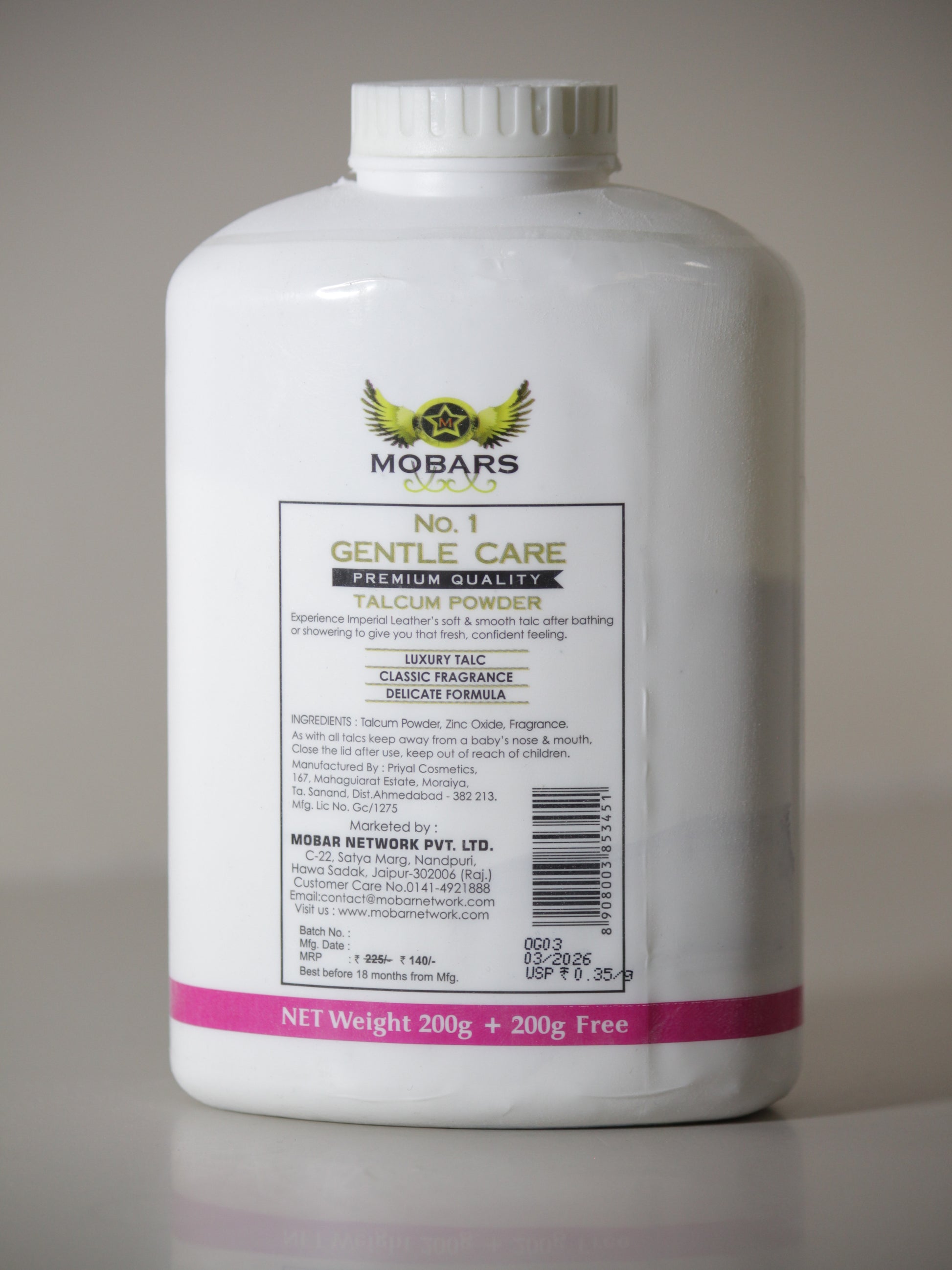 Mobars Talcum Powder - Original 400gm