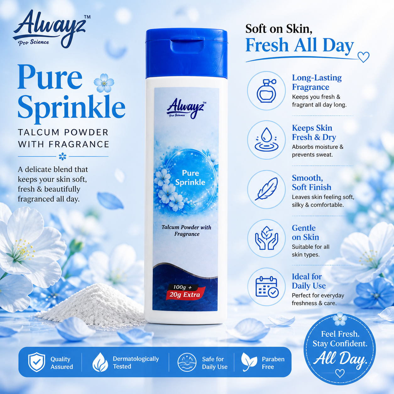 Alwayz Fragrance Body Talc 120 gm - Pure Sprinkle
