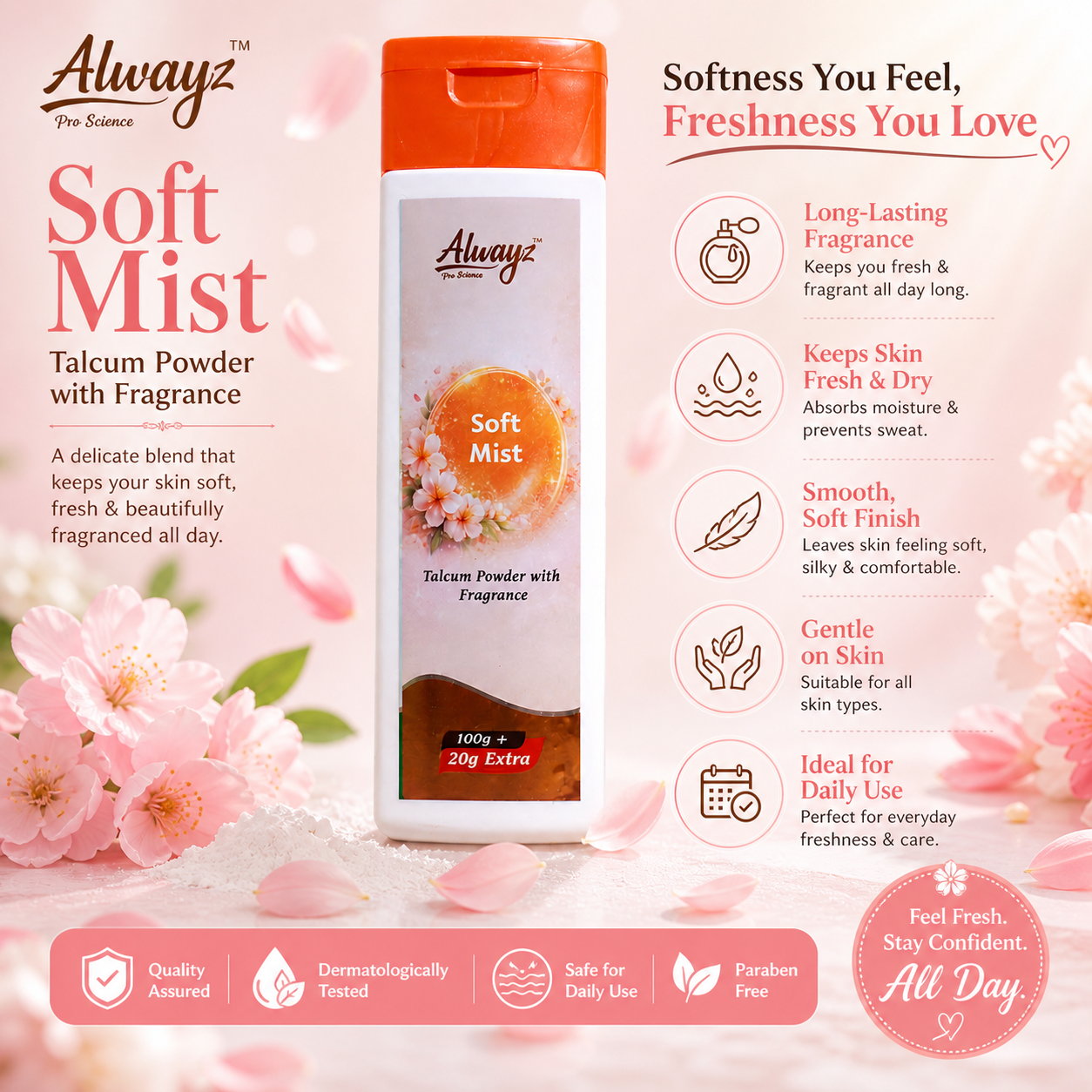 Alwayz Fragrance Body Talc 120 gm - Soft Mist