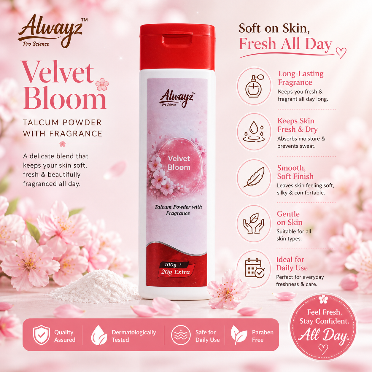 Alwayz Fragrance Body Talc 120 gm - Velvet Bloom