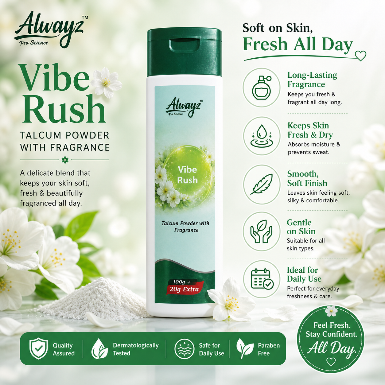 Alwayz Fragrance Body Talc 120 gm - Vibe Rush