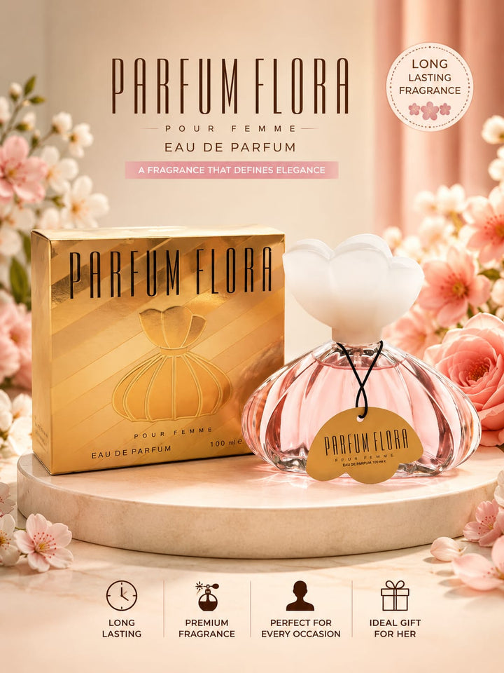 Parfum Flora Pour Femme Eau de Parfum 100ml with gold box packaging
