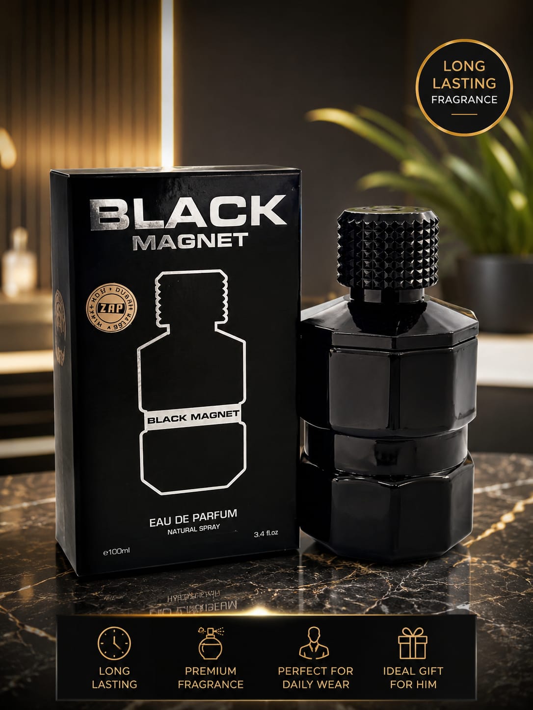 Black Magnet Eau de Parfum 100ml with premium black gift box packaging