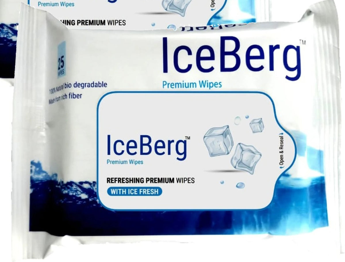 IceBerg Premium 25 Wipes Ice Fresh for Face | Refreshing Wet Wipes with a Cool, Long-Lasting Ice Fresh Fragrance